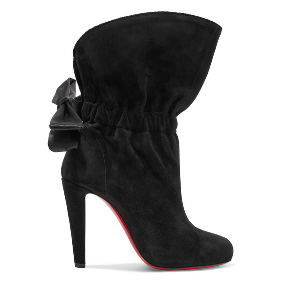 Christian Louboutin Kristofa 100 Black Suede Bow Ankle Heel Bootie Boot 35.5